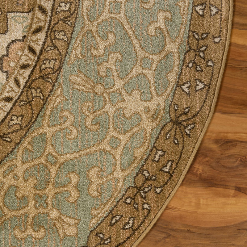 Tapis oriental crème / vert Ophelia, Rond 3 pi 3 po