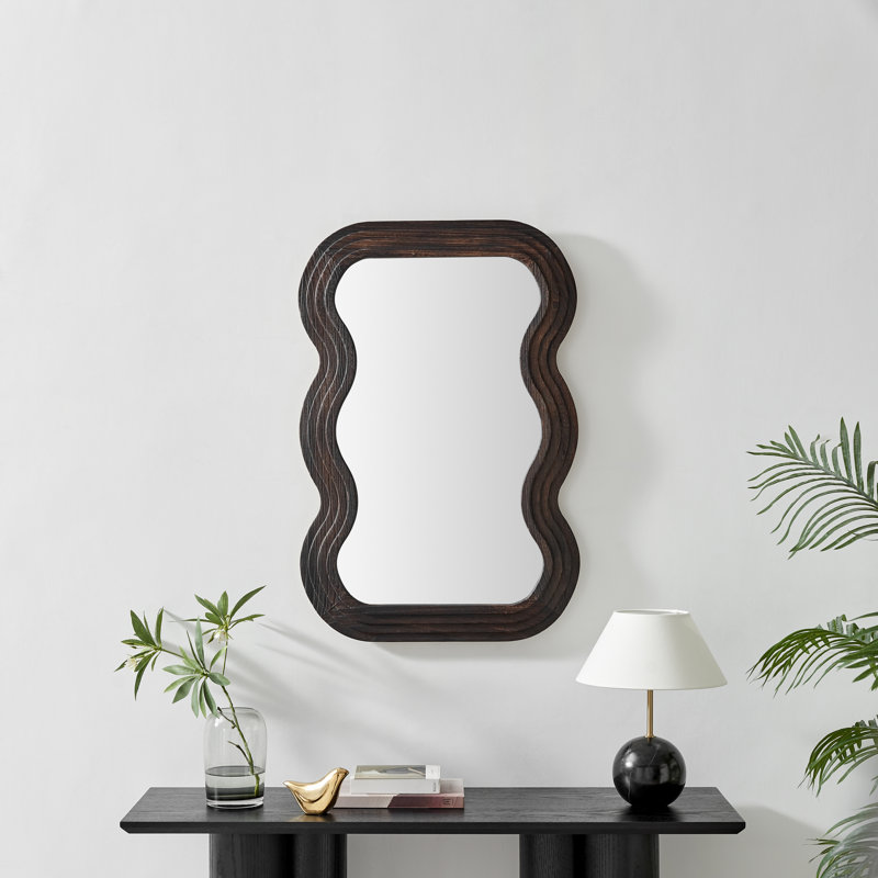 Loora Solid Wood Wavy Hallway Wall Rectangle Mirror - Slatted Fluted Wood Finish
