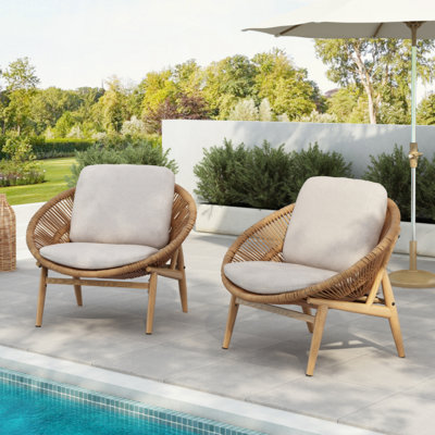 Outdoor Wicker Papasan Style Lounge Chair, Wicker With Cushion