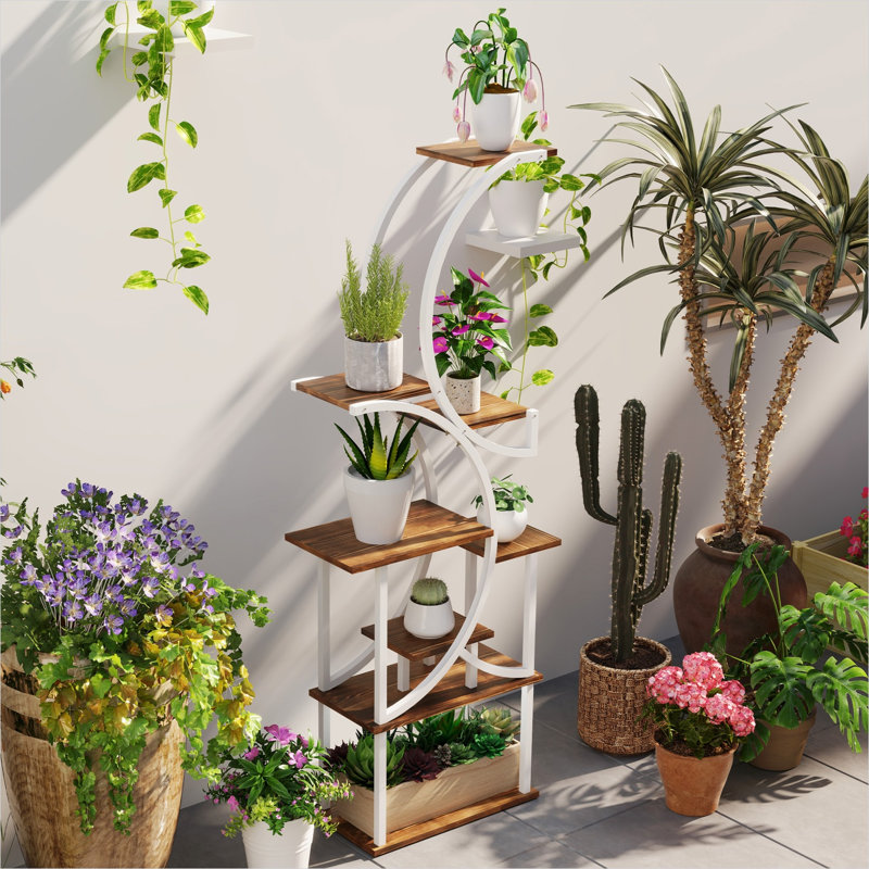 Support à plantes carbonisé avec tablettes en bois massif 24,4 x 10,2 x 61,8 po pour l'extérieur