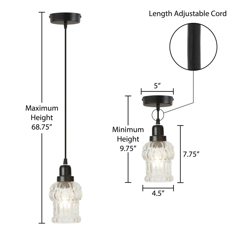 4.5"W 1-Light Oppice Glass and Metal Pendant