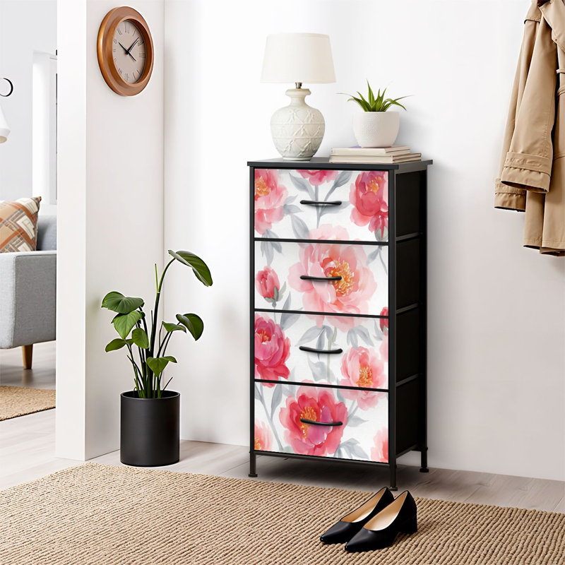 4 Drawer Dresser for Bedroom, Narrow Chest of Drawers, Wooden Top and Study Iron Frame 18"x37.5"-(WxH)