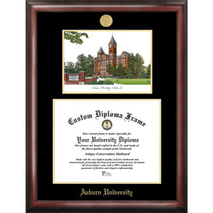 NCAA Auburn University Gold Embossed Diploma with Campus Images Lithograph Picture Frame
