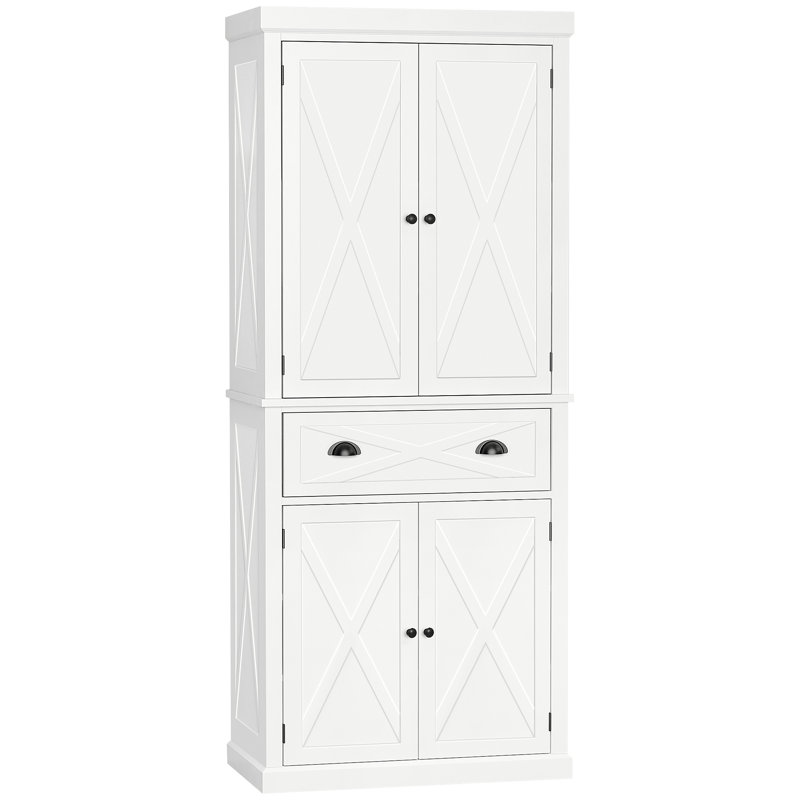 White Freestanding 4-Door Kitchen Pantry Cabinet with Drawer
