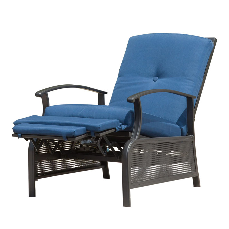 Chaise de patio inclinable avec coussins Jeftha, Bleu