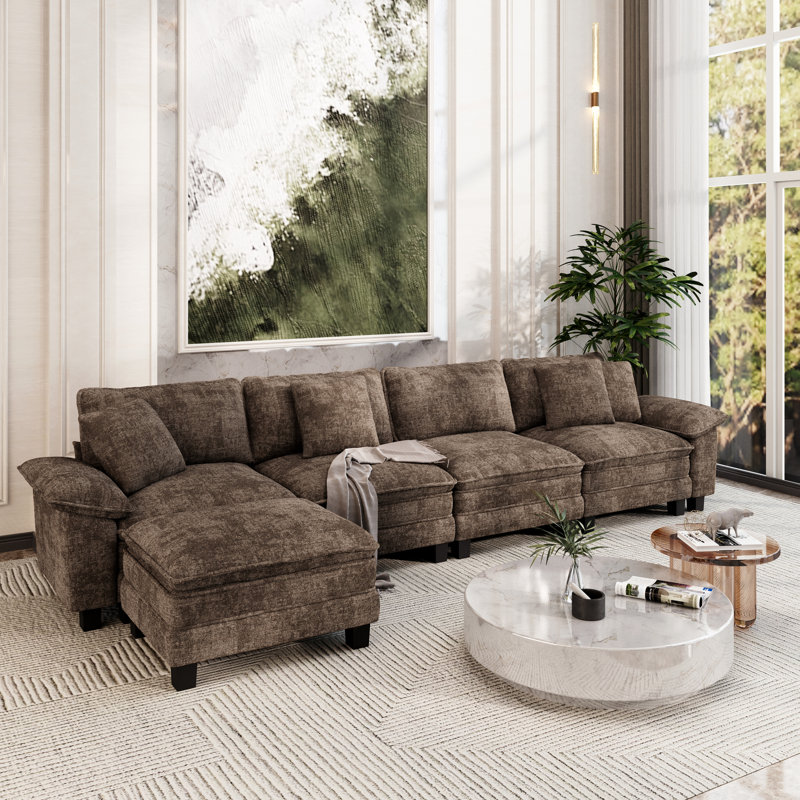 Canapé modulaire de 158 po, canapé en L surdimensionné avec repose-pieds et siège profond à 5 places avec coussin décoratif
