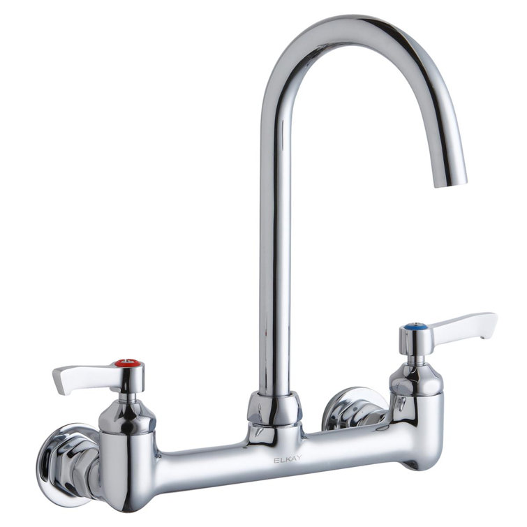 8" Centerset Deck Mount Laminar Flow Faucet w/5" Gooseneck Spout 2in Lever Handles 1/2"  Offset Inlet Chrome