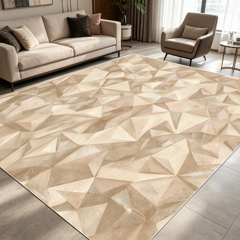 1PC Neutral 3D Faceted Geometric Beige Pattern area rugs for Living Room, Soft and Comfortable, Suitable for all seasons, easy-to-maintain, machine washable Indoor floor mat, Under Table Farmhouse suitable for dining room, bedroom, home office,