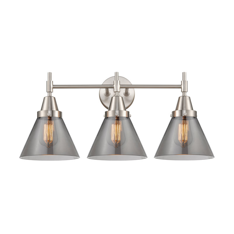 Éclairage pour meuble-lavabo 3 lumières 26 po Caden Cone, Ampoule incandescente rétro 60 watts, Nickel satiné