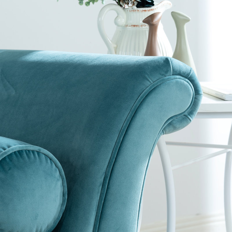 Chaise longue avec accoudoirs à volutes attrayants, assise spacieuse et stable, rembourrage en éponge, coussin confortable, pied en bouleau conique, P 29,21 po x l 69,93 po, H 29,93 po, fauteuil luge classique, siège en mousse haute,