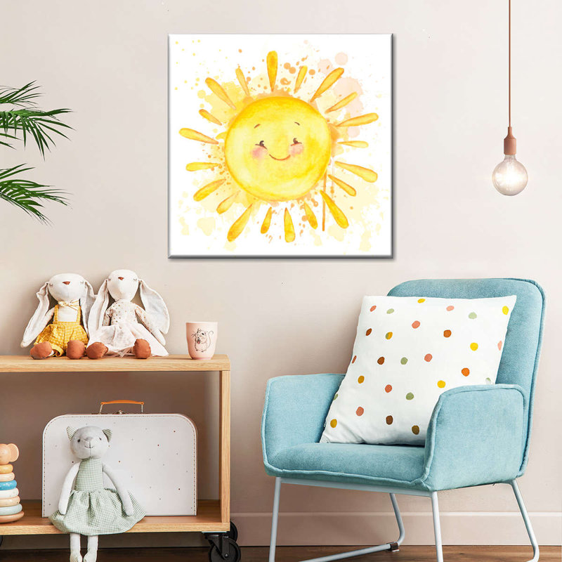 Aquarelle soleil sur toile, H 10 po x l 10 po x P 1,25 po