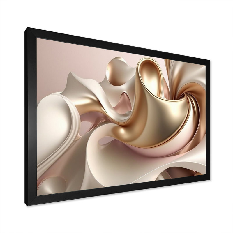 Subtile sophistication en rose exquis et or I - art abstrait à encre liquide, H 24 po x l 32 po, Cadre photo unique, Noir