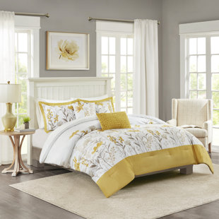 Meadow White/Dark Yellow Standard Cotton Country 5 Piece Comforter Set