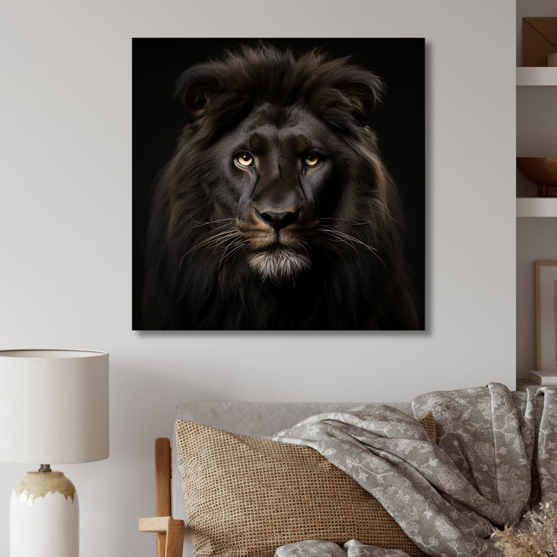 Minuit lion noir - décoration murale animal lion, H 36 po x l 36 po x P 1,5 po