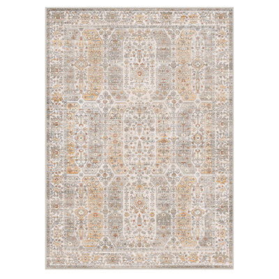 Floral Neutral Yellow / Gray Washable Anti-Slip Indoor Area Rug