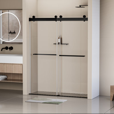 56-60 In. W X 76 In. H Frameless Soft-Closing Shower Door, Double Sliding Shower Door, 5/16" (8Mm) Clear Tempered Glass Shower Door With Explosion-Proof Film