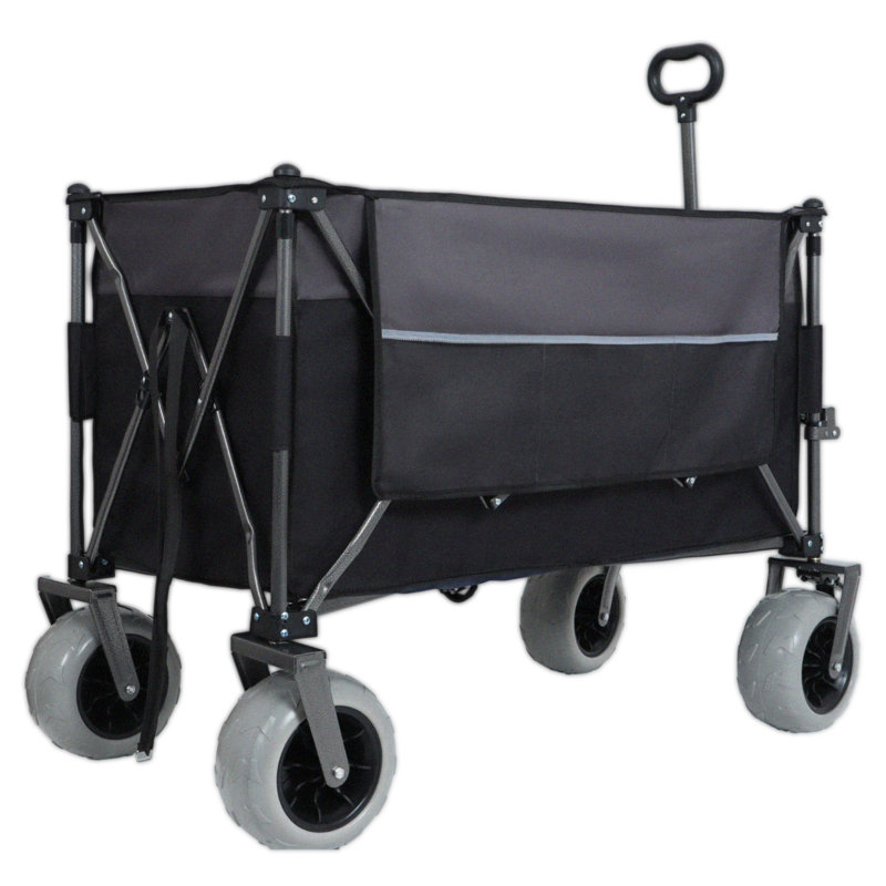 Chariot à roulettes pliable 9 po x 4 po tout-terrain à roues-ballon de 300 l xl - capacité de 480 lb, compatible sable et terrain accidenté, avec freins, poches et porte-gobelets
