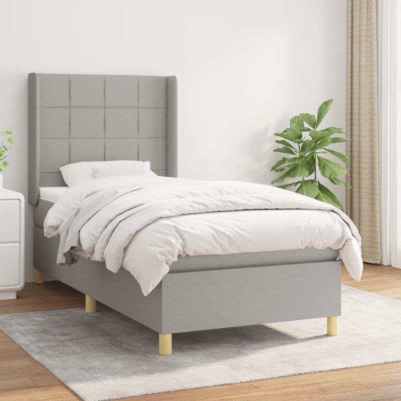Box Spring Bed with Mattress, Fabric, King, Light Gray/Oak