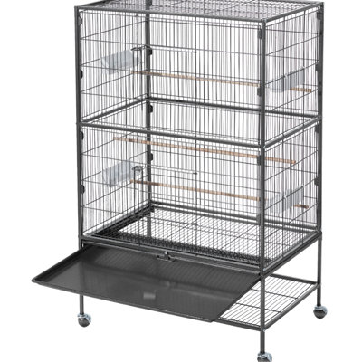 Cage à oiseaux 31,5 po x 20,5 po en fer forgé 52 po, plateau plat, avec perchoirs, plateau et mangeoires, pour perchoir moine