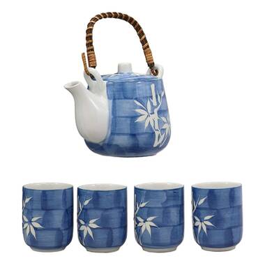 Square Tea Sets Ceramic Teapot 21oz Coffee Serving Pot Tea Set with  Stainless Steel Infuser Wood Lid for Flower Tea Coffee, Matte White Black  (Blue