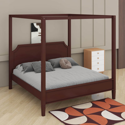 Wooden Canopy Platform Bed With Headboard And Support Legs