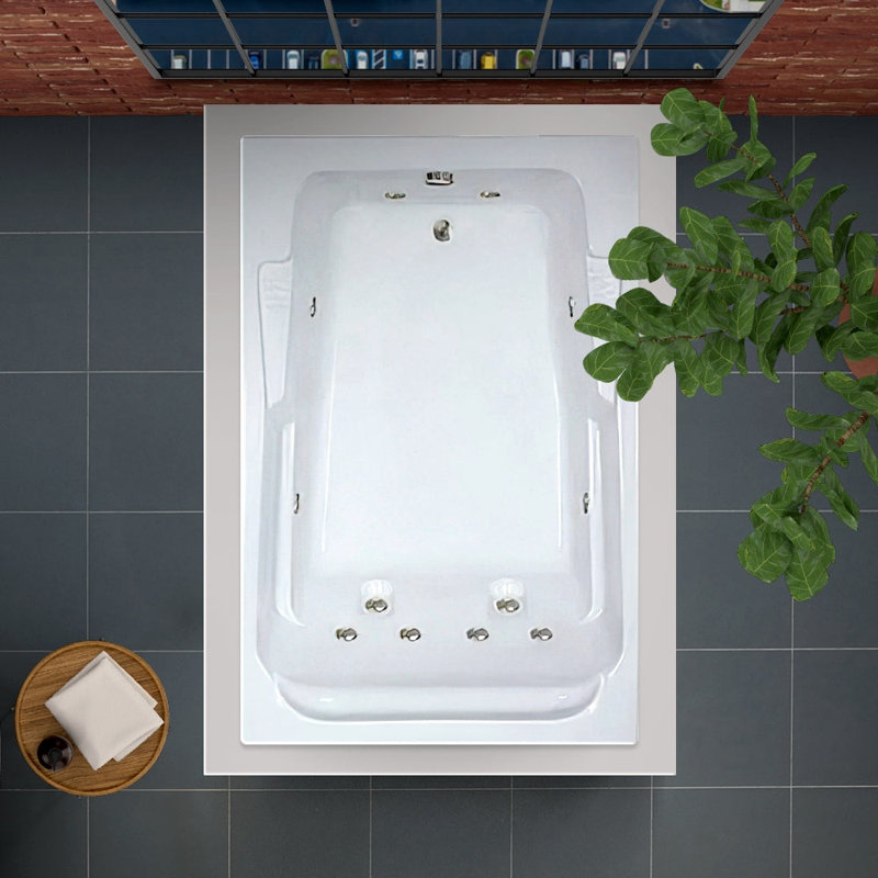 72" L x 48" W Alcove Whirlpool Acrylic Bathtub With Removable Acrylic Skirt in White, Left