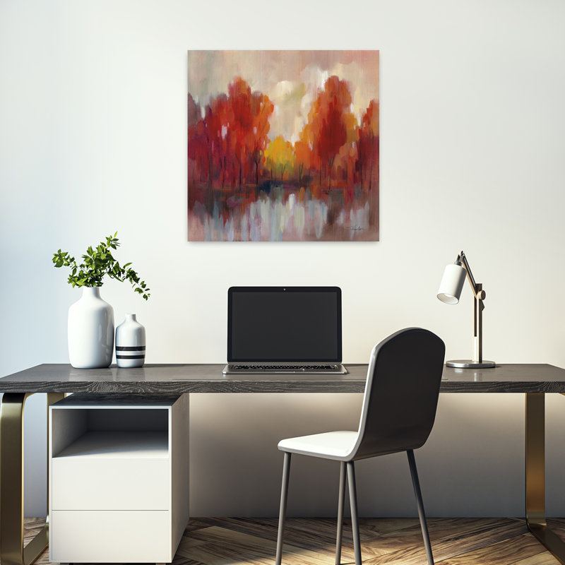 Souvenirs contemporains du mois d'ooût avec art abstrait d'automne, H 18 po x l 18 po