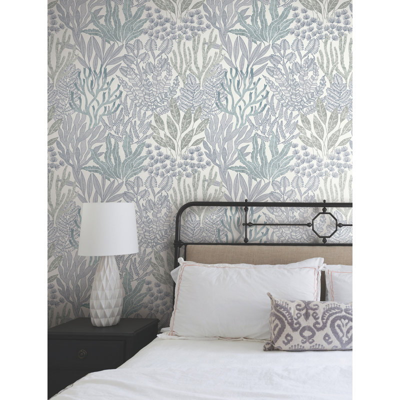 Coral Leaves Wallpaper Roll, Blue & Aqua