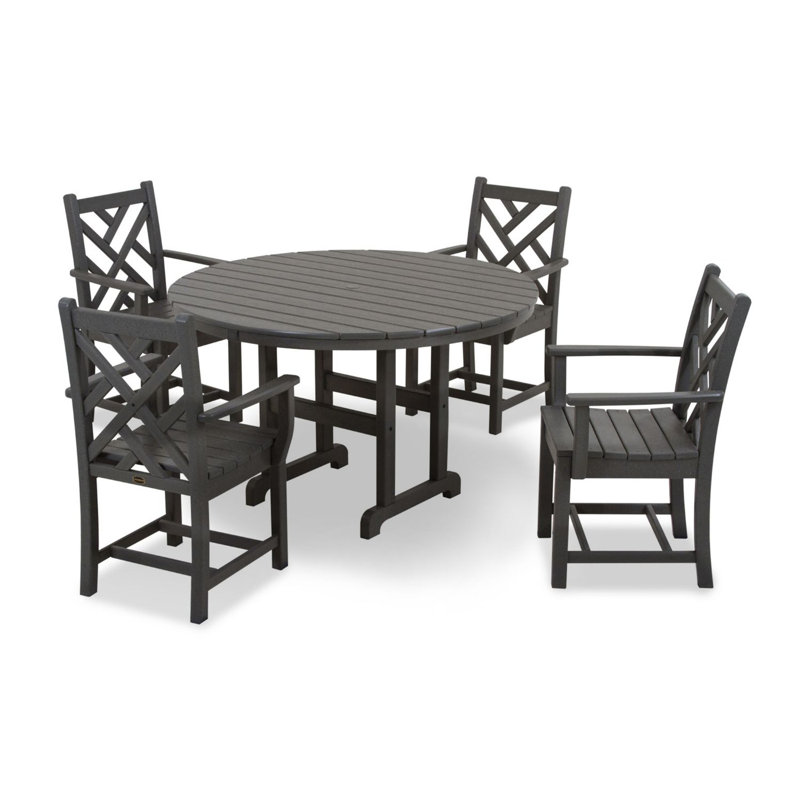 POLYWOOD Chippendale 5-Piece Round Farmhouse Dining Set, Slate Gray