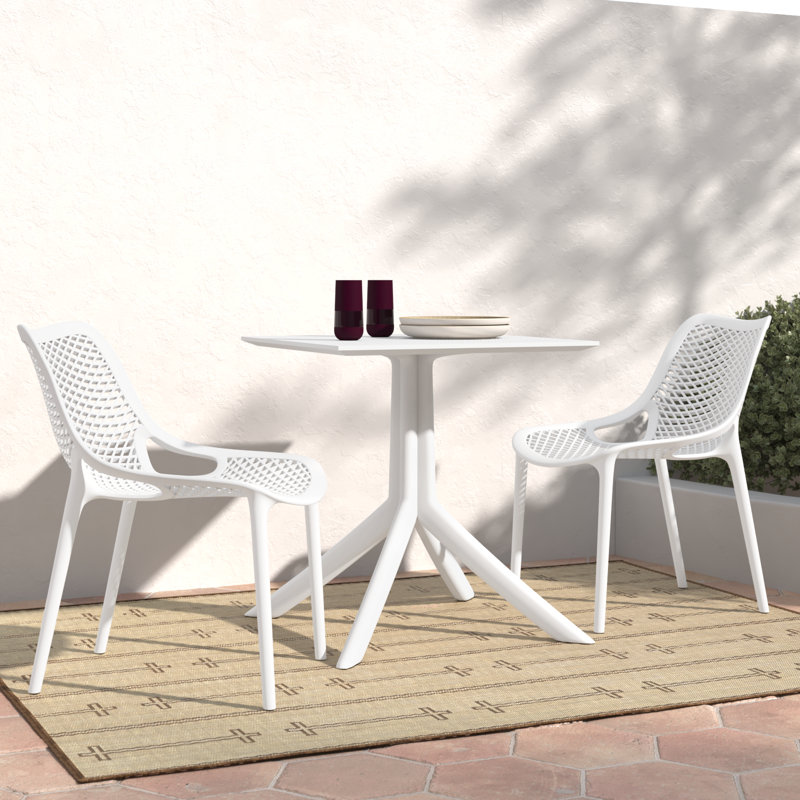 Asherton 2-Person Patio Bistro Set with Stackable Chairs and Foldable Table, White