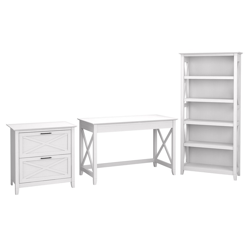 Huckins 3 Piece Writing Desk Office Set, Pure White Oak