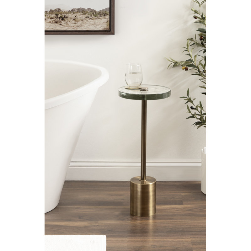 Round Metal and Glass Drink Table, Clear, Gold
