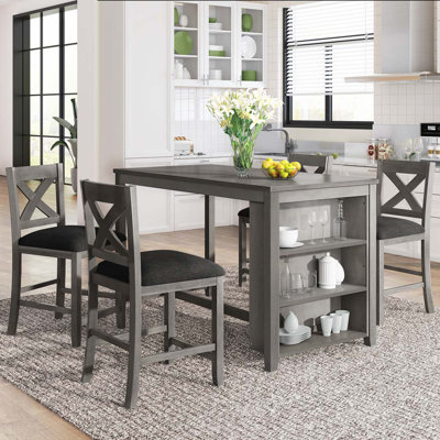 5 Pieces Counter Height Rustic Farmhouse Dining Room Wooden Bar Table Set with 4 Chairs -  Gracie Oaks, EAF63385AB99410EAFCEEC86821003E6