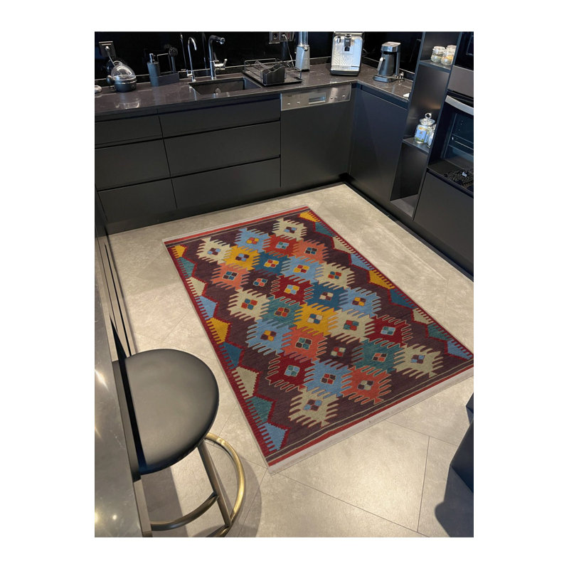 Tapis décoratif multicolore à motif géométrique lavable à la machine, Rectangle 3 pi 3 po x 4 pi 11 po