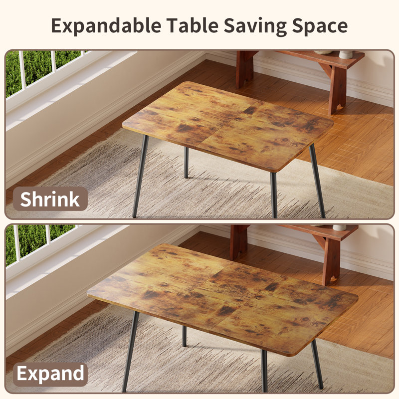 Deyton Modern 7-Piece Rectangular Expandable Dining Set with Wood Chairs, 63'' Table, Retro