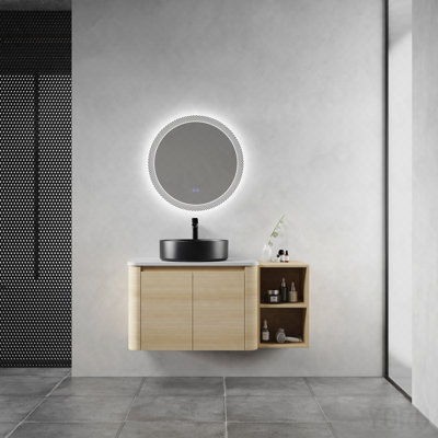 Meuble-lavabo mural de 42 po avec lavabo d'art en céramique et 1 tablette de rangement, 2 portes à fermeture douce, emballage Kd, contreplaqué