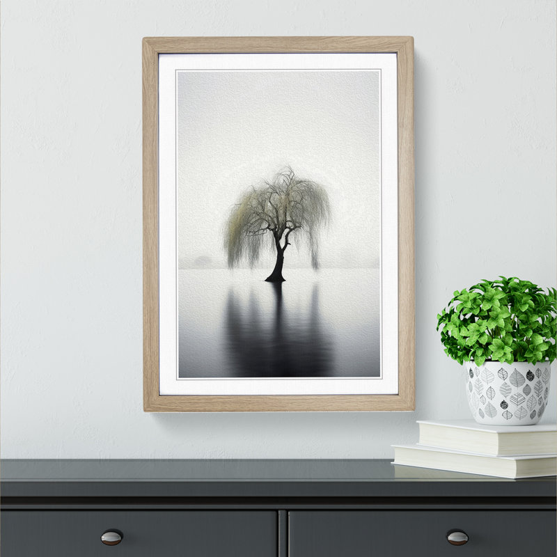Weeping Willow Minimalism - Framed Print, 64cm H x 46cm W, Oak Framed