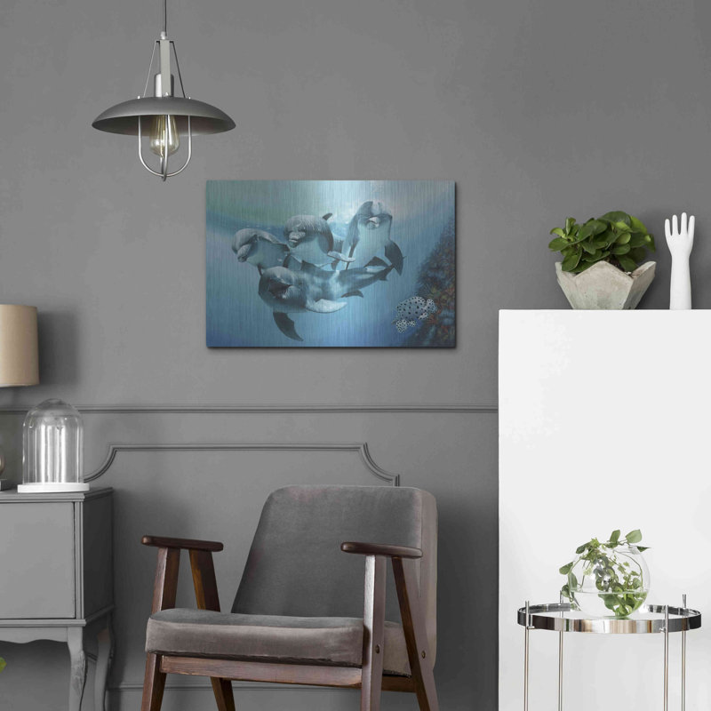 « Dolphins » de Breakwater Bay, par Durwood Coffey, œuvre d'art murale en métal, 61 cm x 41 cm, H 16 po x l 24 po