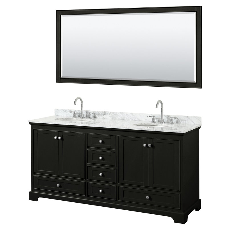 Ensemble de meuble-lavabo double 72 "avec miroir Deborah, Espresso foncé, Chrome poli
