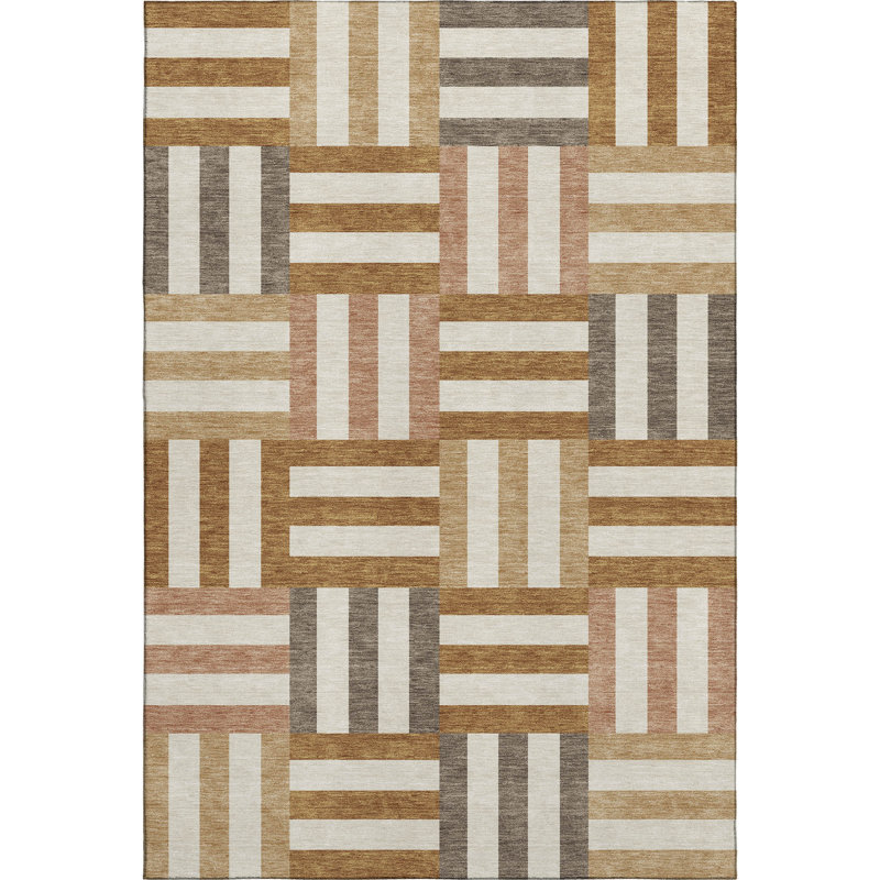 Premium Machine Washable Mayfield AMF2332 Geometric Rug, Paprika, 10' x 14'