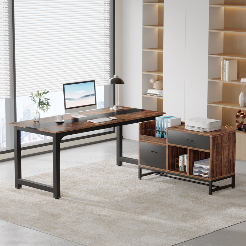 Grand bureau de direction 70,8 po avec classeur pour bureau personnel