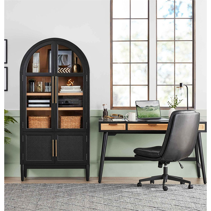 35.43" Black Standard Solid Wood Display & China Cabinets, Black