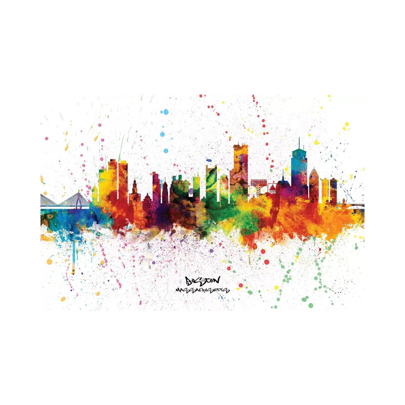 Boston Massachusetts Skyline Splash by Michael Tompsett - 1 Piece Wrapped Canvas Wall Art, 152.5 cm H x 101.5 cm W