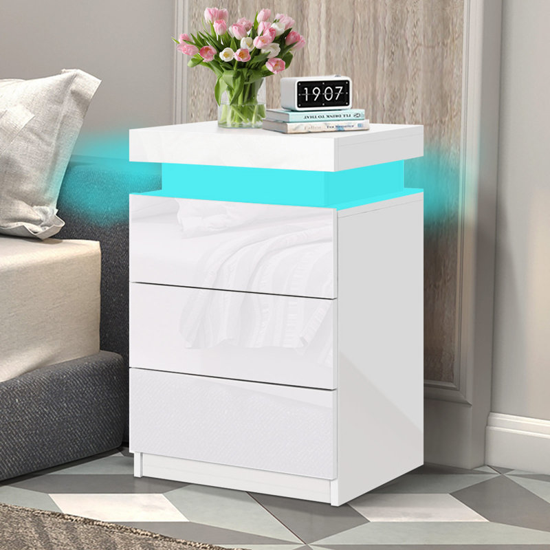 Aquilah 45cm W Manufactured Wood Bedside Table, White