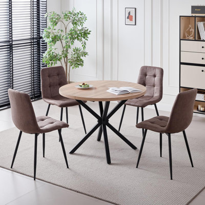 39" Round Dining Table Set for 4, Mid Century Kitchen Table with 4 Velvet/Fabric Upholstered Dining Chairs for Apartment Living Room Space Saving by George Oliver