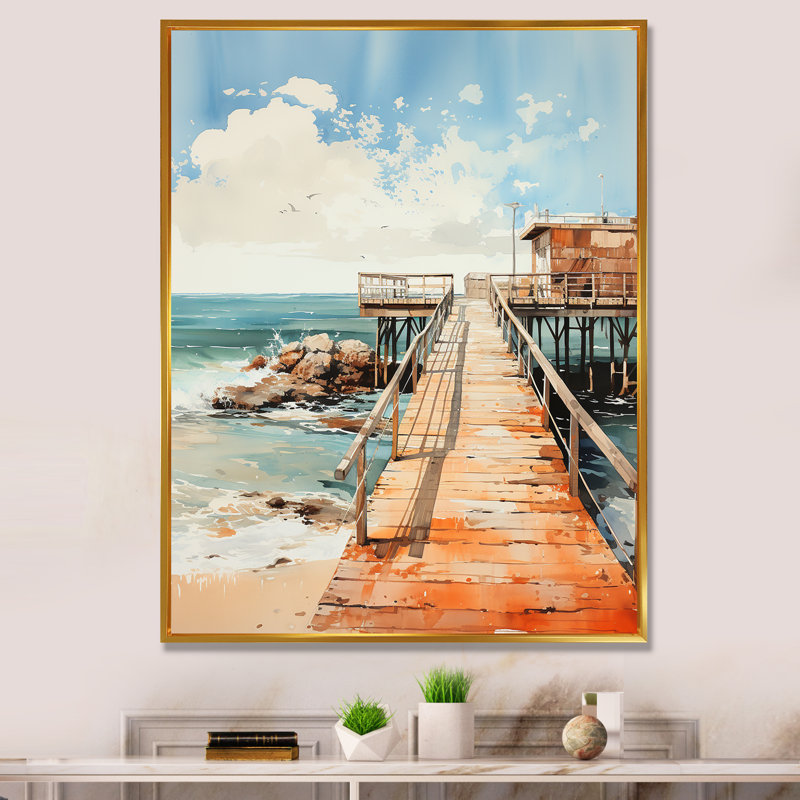 «Miami Sunset Pier I», reproduction sur toile, H 44 po x l 34 po x P 1,5 po, Cadre flottant doré