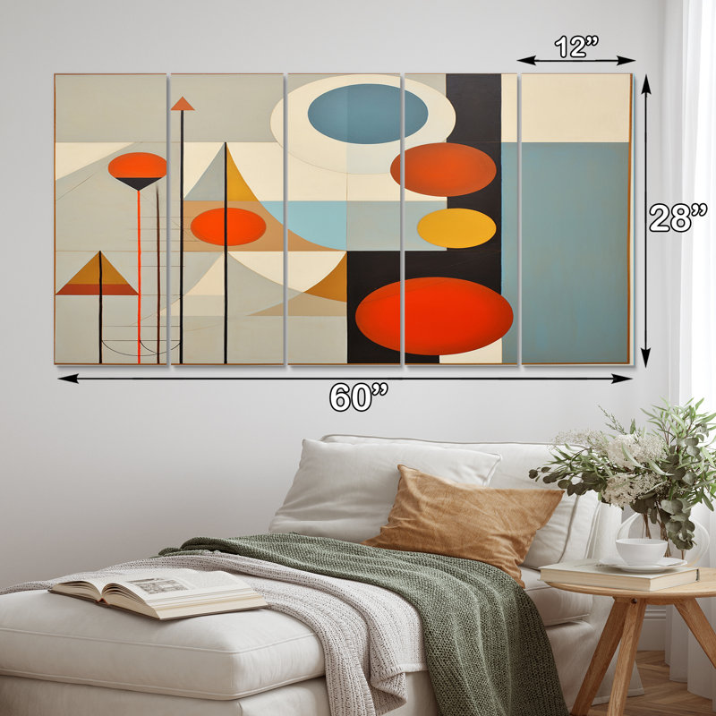 Serendipity abstrait Mid-Century Geometrics I - décoration murale moderne Mid-Century - 5 panneaux égaux