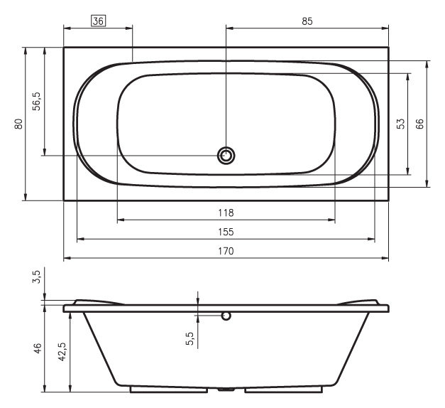 1850mm x 900mm Soaking Acrylic Bathtub