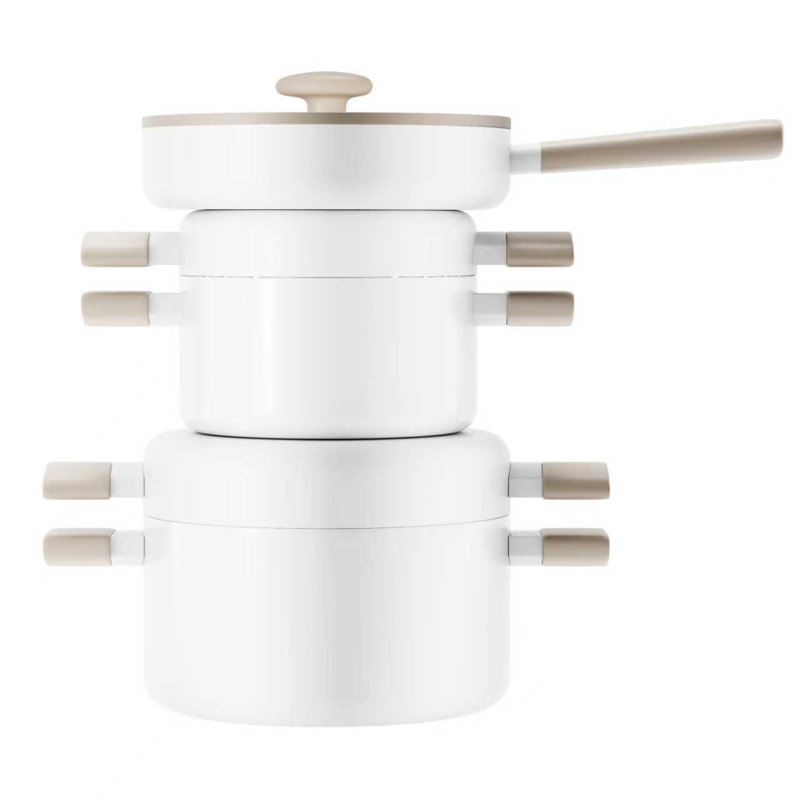 Batterie de cuisine en céramique 8 pièces, Blanc