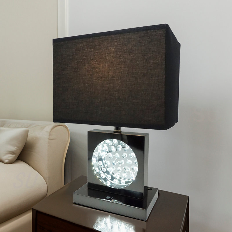 Lampe de table d'appoint en cristal 1pc, Noir / nickel, Noir